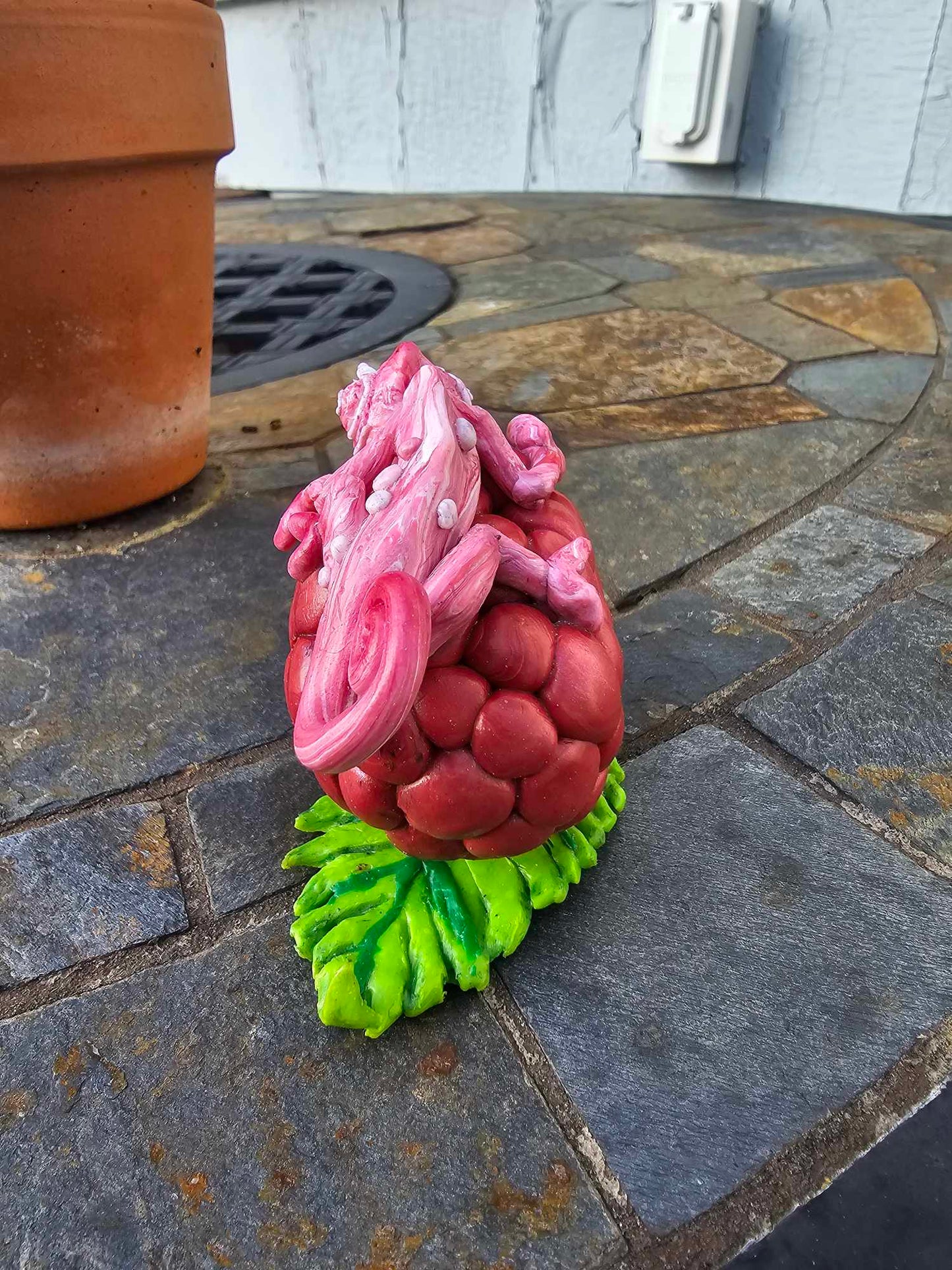 Berry Chameleons-polymer clay sculptures-Raspberry, Blackberry, Strawberry, Blueberry