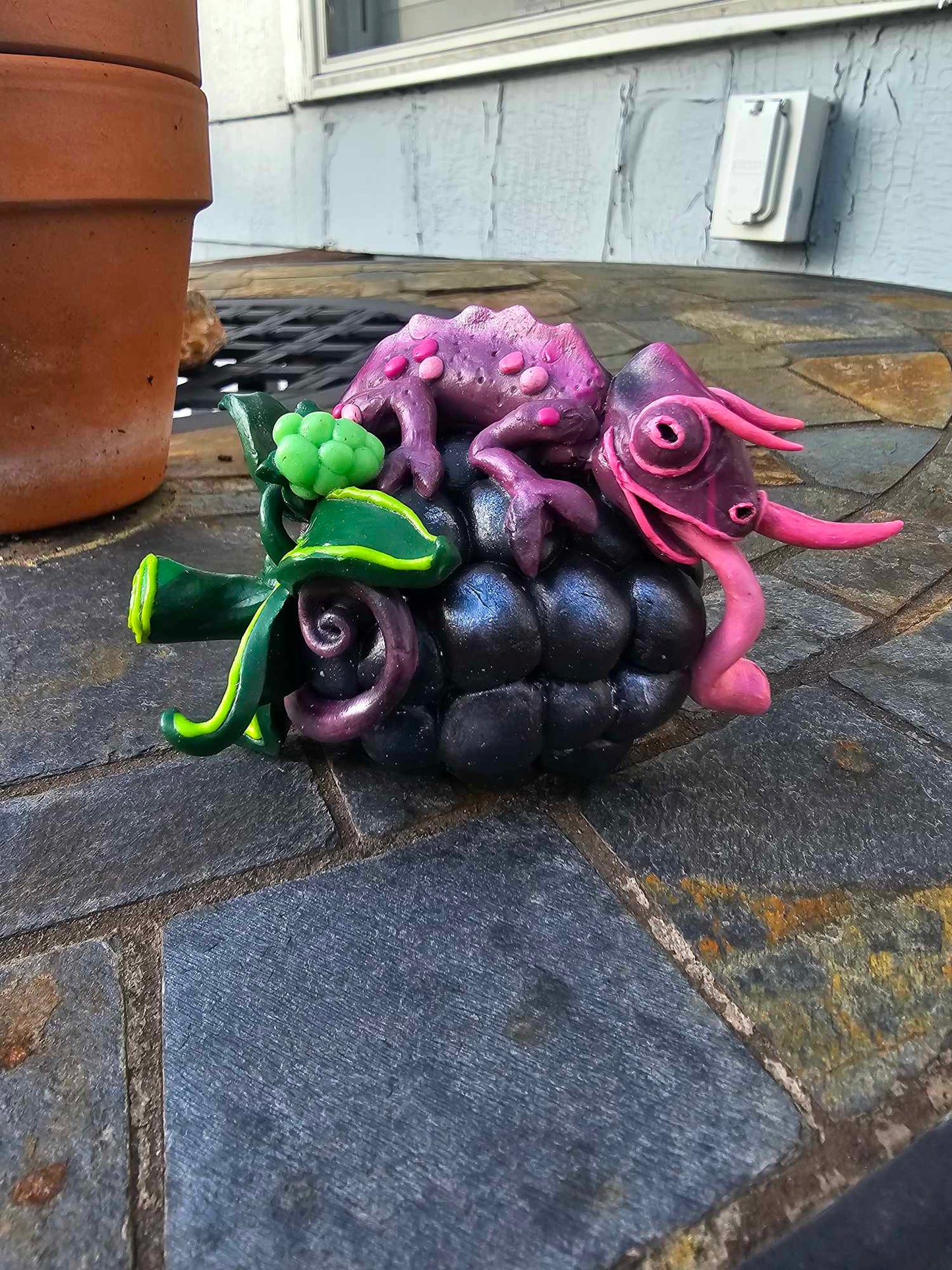 Berry Chameleons-polymer clay sculptures-Raspberry, Blackberry, Strawberry, Blueberry