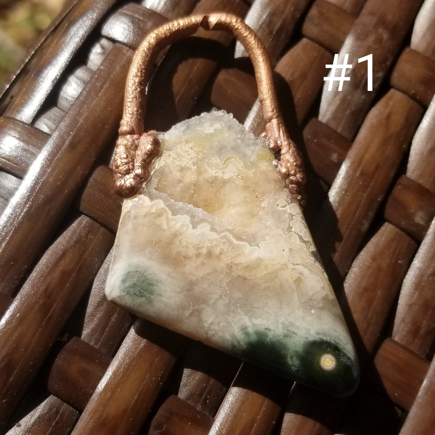 Ocean Jasper crystal pendant, copper Electroformed old stock jasper