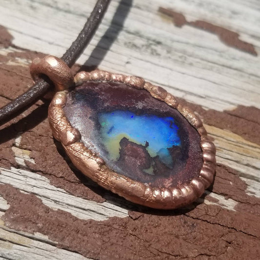 Opal choker necklace,adjustable leather cord