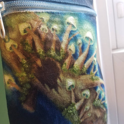 Mushroom purse, hippie style handmade oil painted wearable art bag