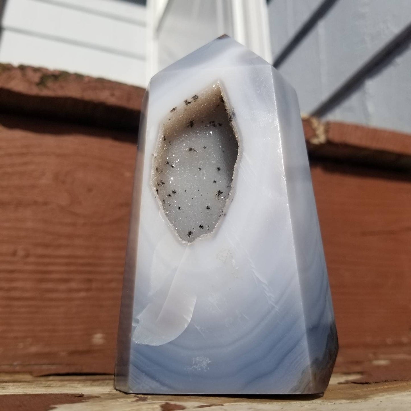 Druzy agate tower - dendritic quartz - light blue stone - polished