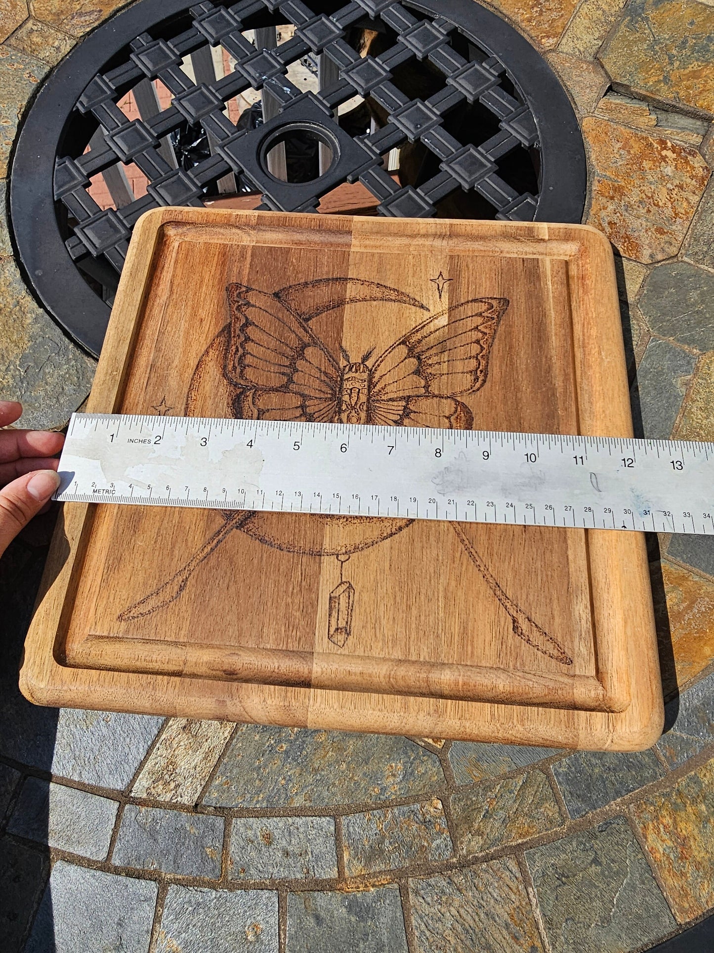 Luna moth and crystal wood burned-cutting board