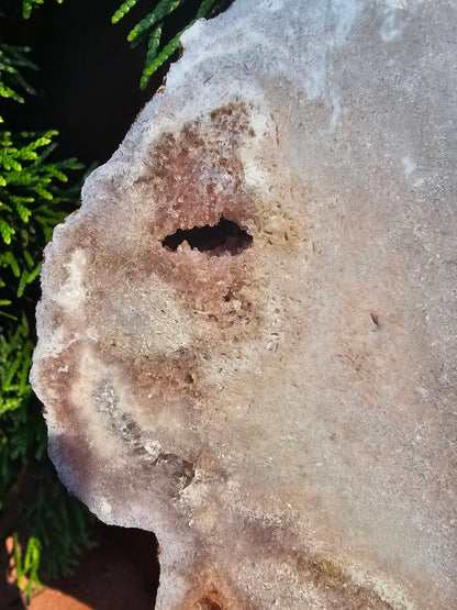 Pink amethyst slab on stand -10" tall- pink crystal