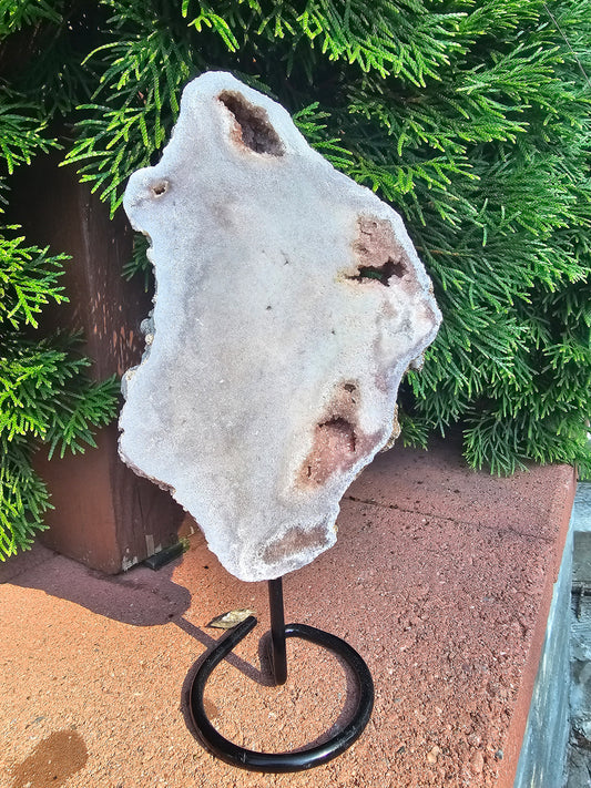 Pink amethyst slab on stand -10" tall- pink crystal