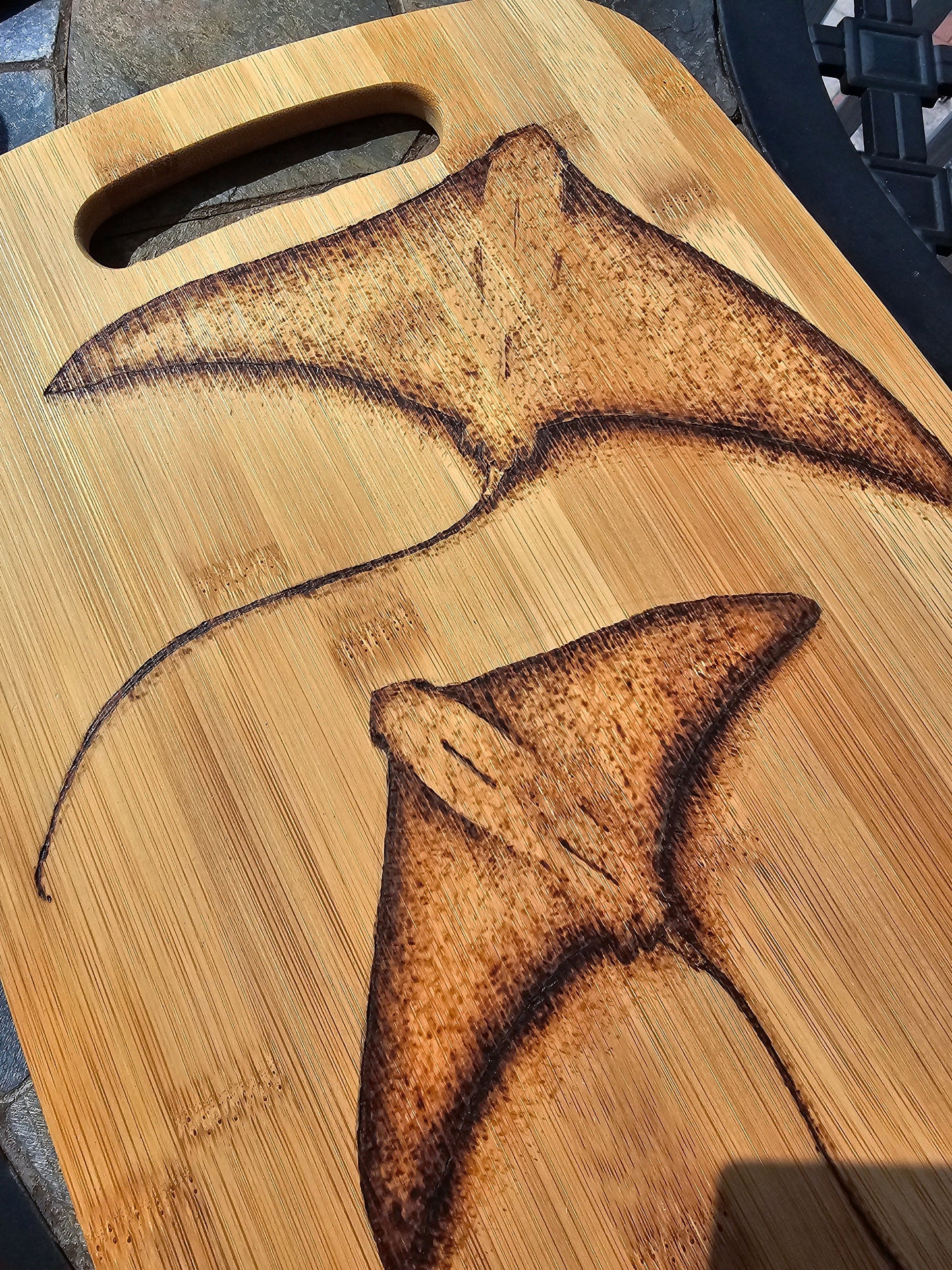 Floating stingray wood burned cutting board