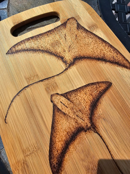 Floating stingray wood burned cutting board