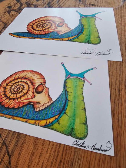 Original Art Print - 'Skull Snail' Ultra Premium Photo Paper 8 1/2'' by 11'' and 5 1/2''