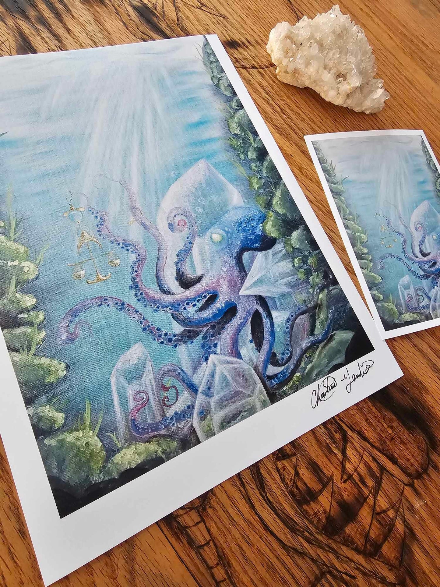 Original Art Prints "Octopus Garden" Ultra premium photo paper- 8 1/2'' by 11'' and 6''by4 1/2'' -unique wall art