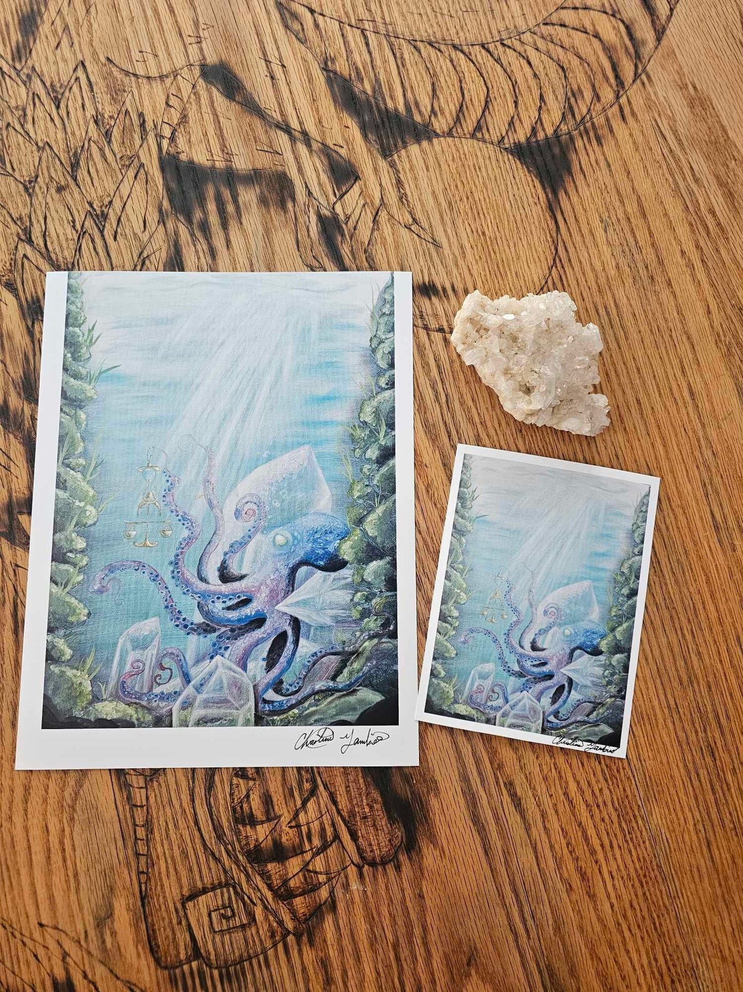 Original Art Prints "Octopus Garden" Ultra premium photo paper- 8 1/2'' by 11'' and 6''by4 1/2'' -unique wall art